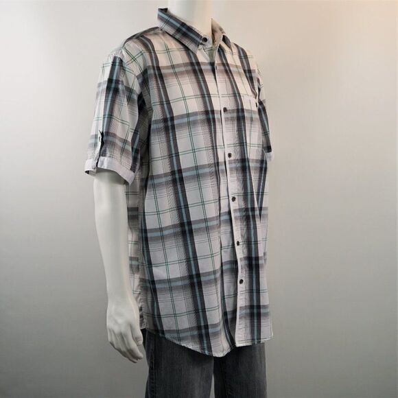 Coastal White Gray Plaid Button Up Short Sleeve Mens Shirt Size XL - Picture 2 of 12